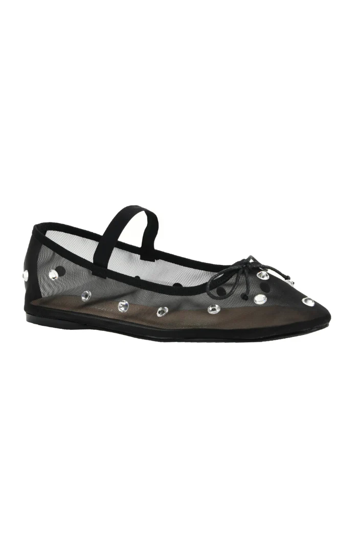 Adette Stone Mesh Flat - Black
