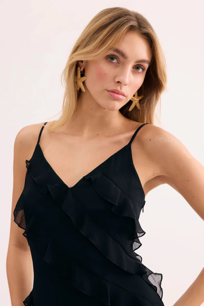 Angelina Black Long Dress with Ruffles - Image 2