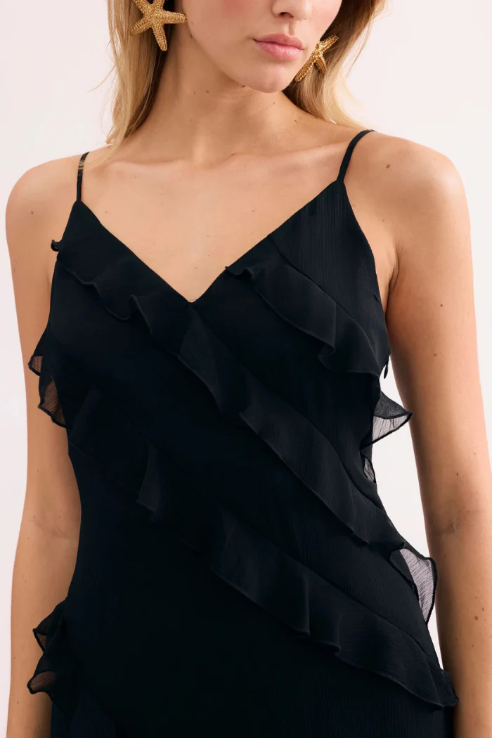 Angelina Black Long Dress with Ruffles - Image 3