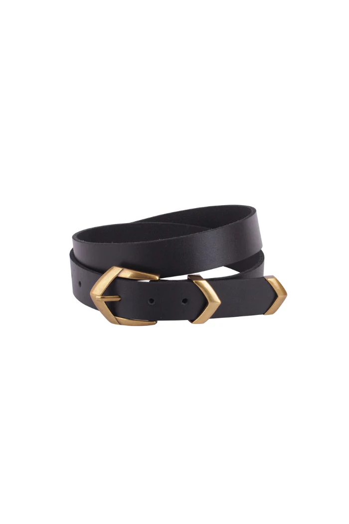 Angular Chevron Buckle Leather Belt - Black