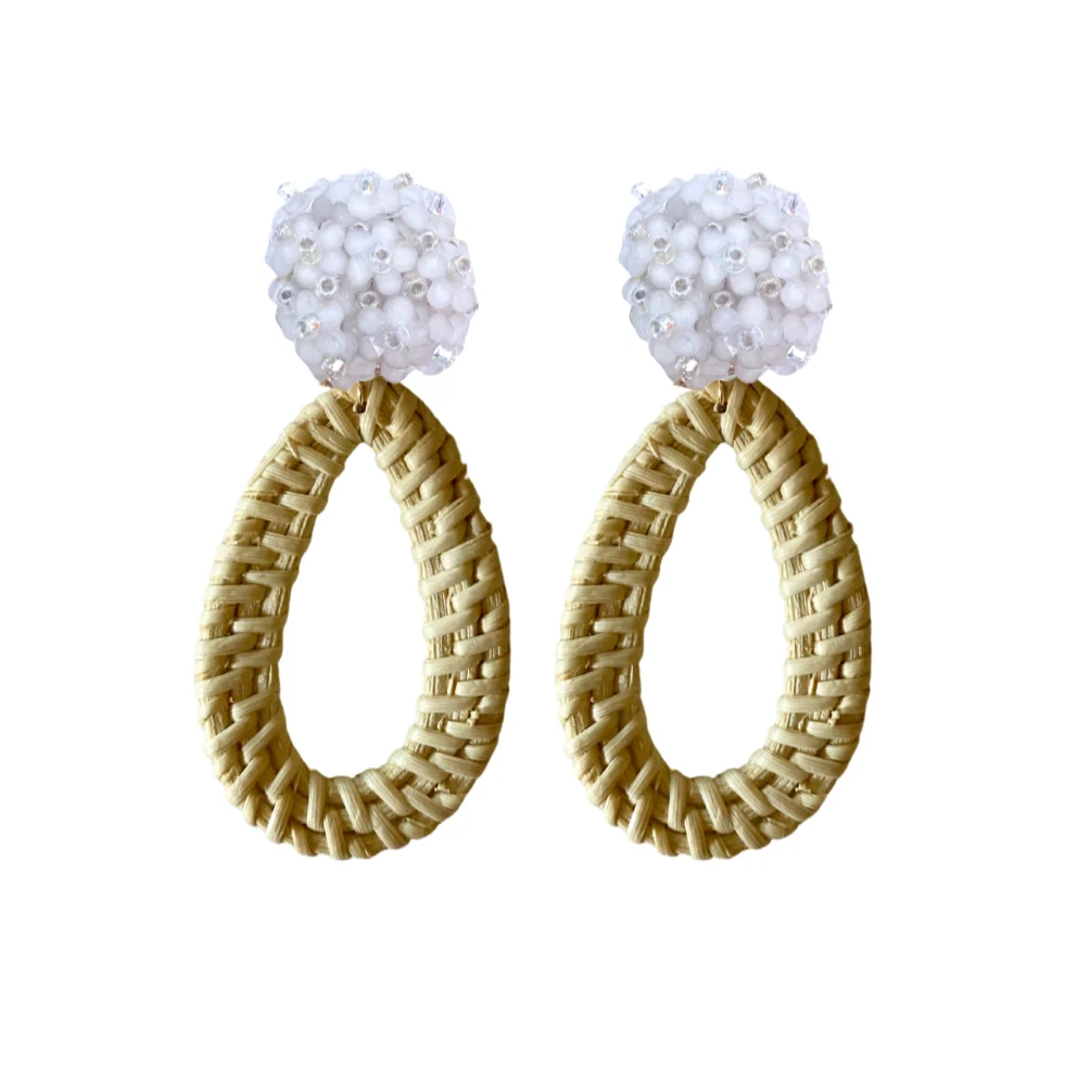 Ava Floral Rattan Teardrop Earrings - Image 3