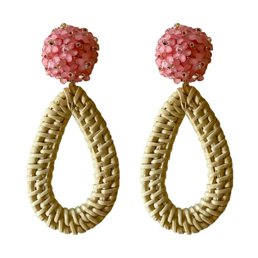 Ava Floral Rattan Teardrop Earrings - Image 5