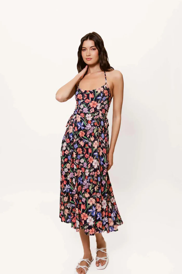 Bambi Floral Midi Sun Dress - Vibrant Botanical Slip