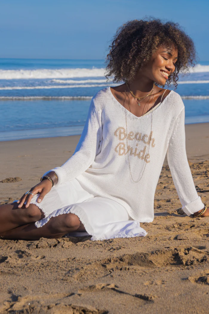 Wooden Ships Beach Bride Cotton Knit V-Neck Sweater - Image 3