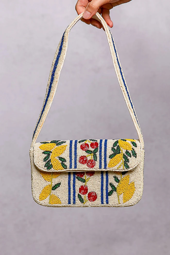 Beaded Cherry Pattern Flap Shoulder Bag - Image 4