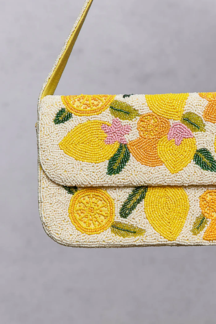 Beaded Lemon Pattern Flap Shoulder Bag - Image 4