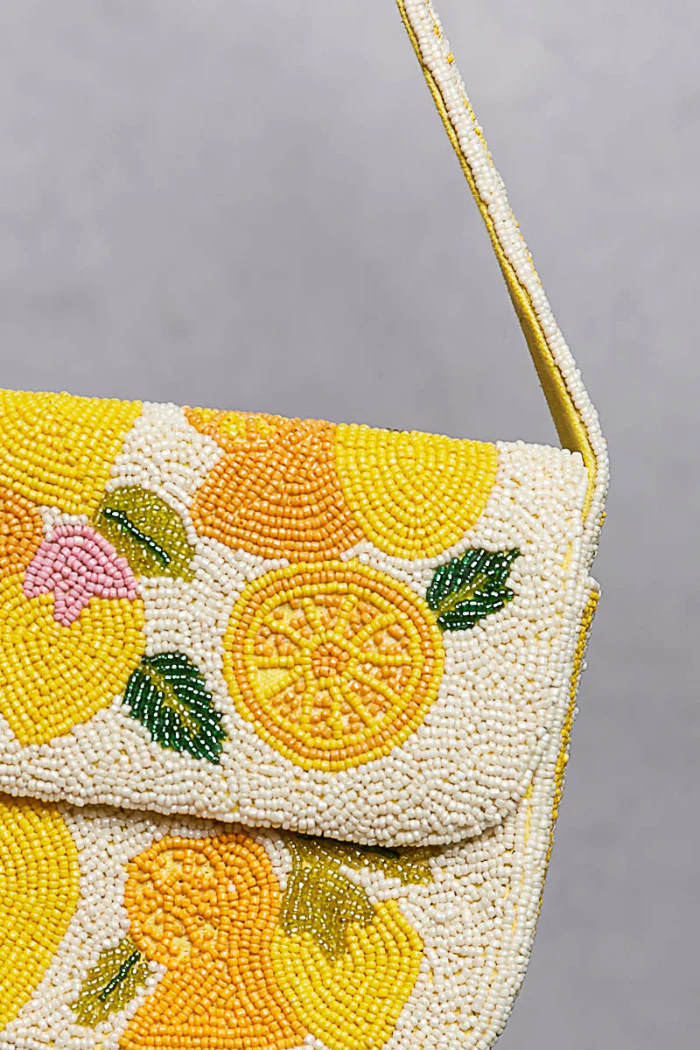 Beaded Lemon Pattern Flap Shoulder Bag - Image 5