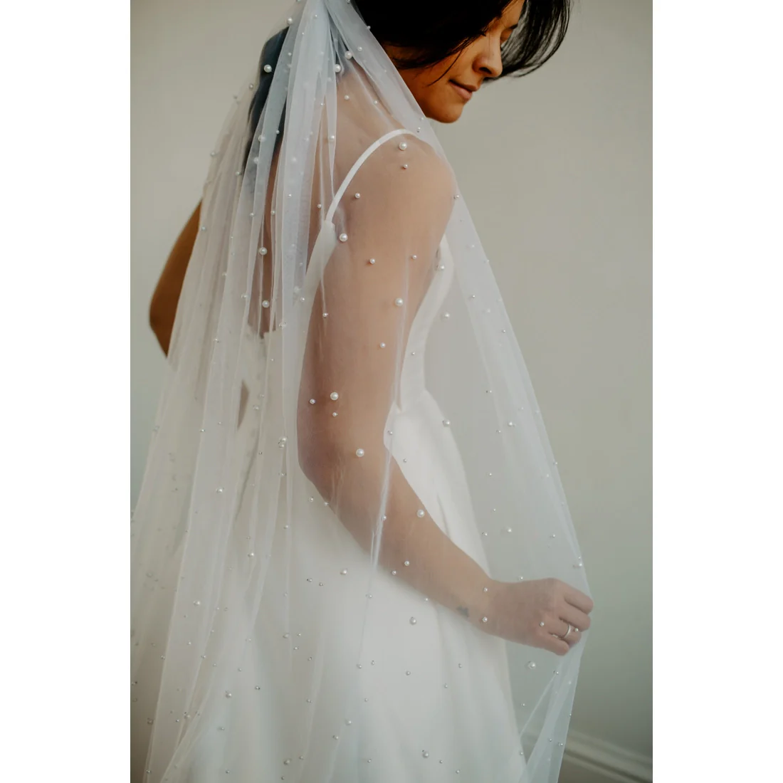 Beaded Pearl Wedding Veil - Image 3
