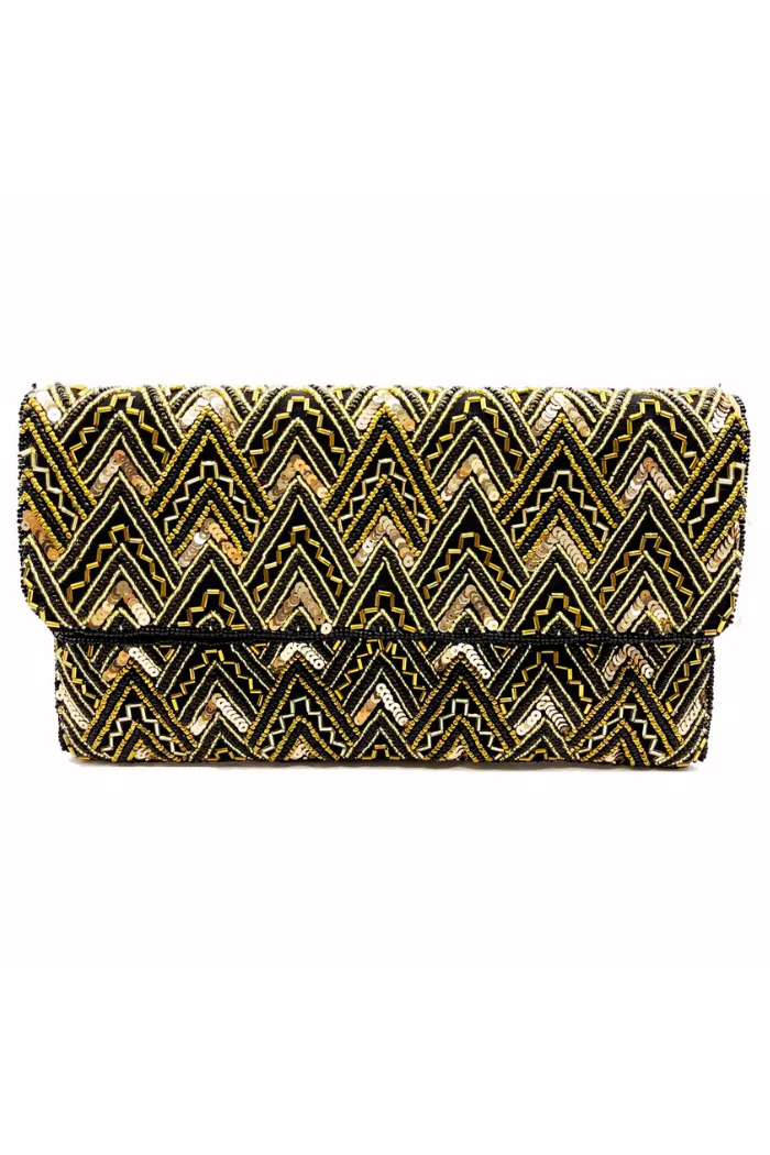 Black/Gold Beaded Clutch