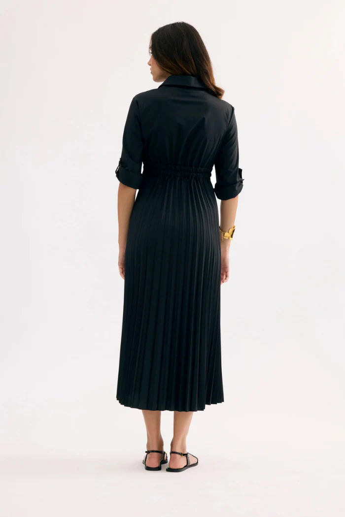 Black Tie-Waist Midi Shirt Dress - Image 4