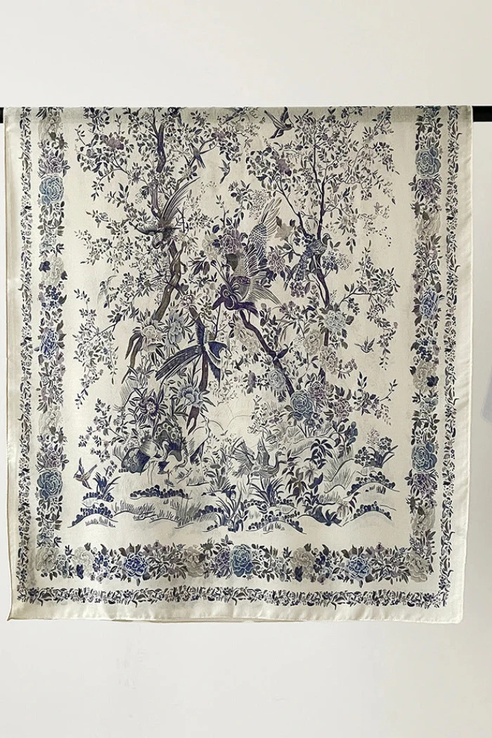 Blue Floral Print Soft Scarf Shawl - Image 4