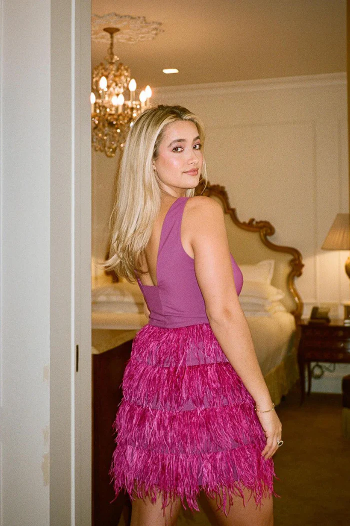 Magenta Feather Mini Dress - Party & Cocktail Attire - Image 4