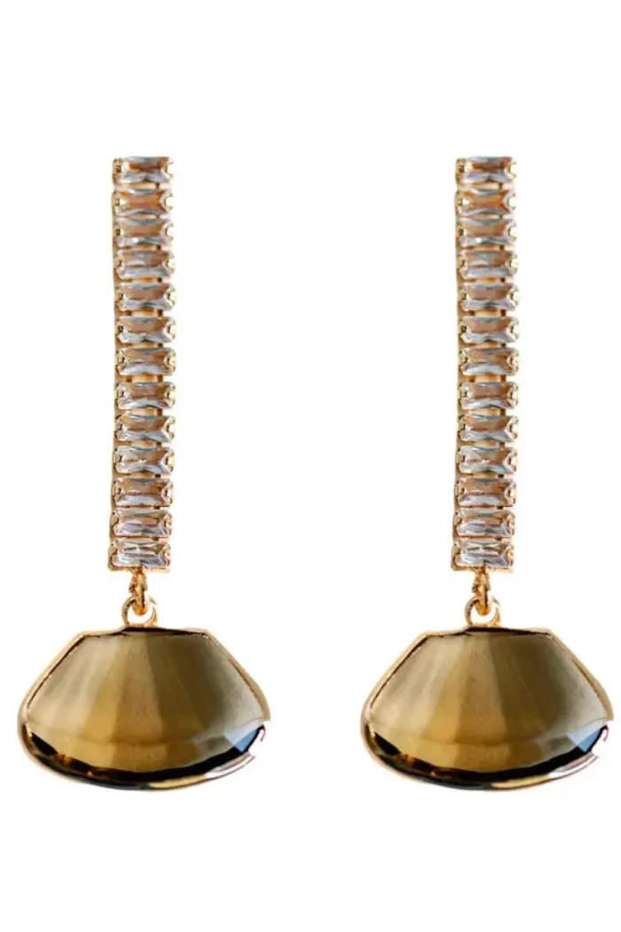 Brown Swingy Crystal Drop Fall Earrings - Image 2