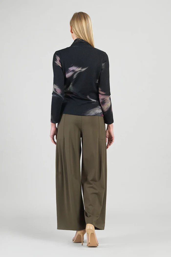 Brush Print Draped V-Neck Ruched Sweater - Image 4
