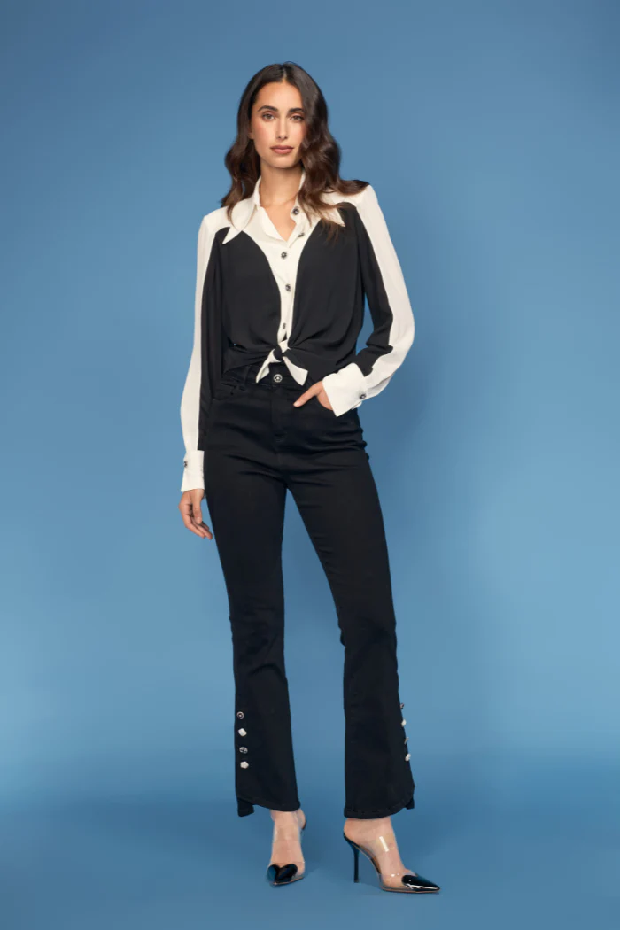 Button Trim Detail Jeans