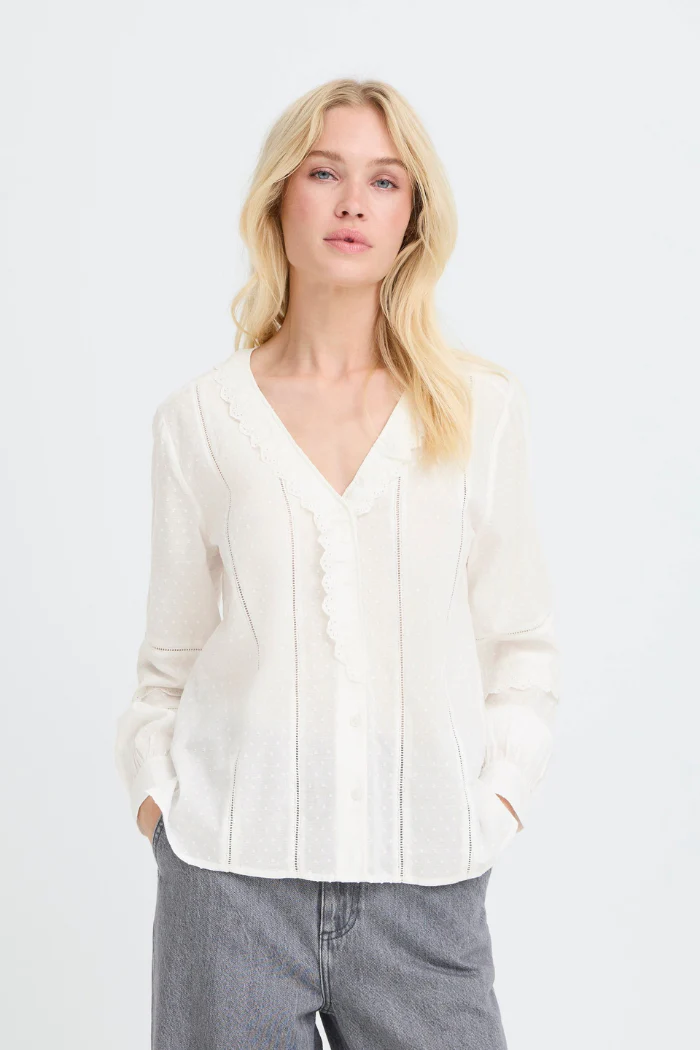 BYJassi Ivory Scalloped V-Neck Blouse
