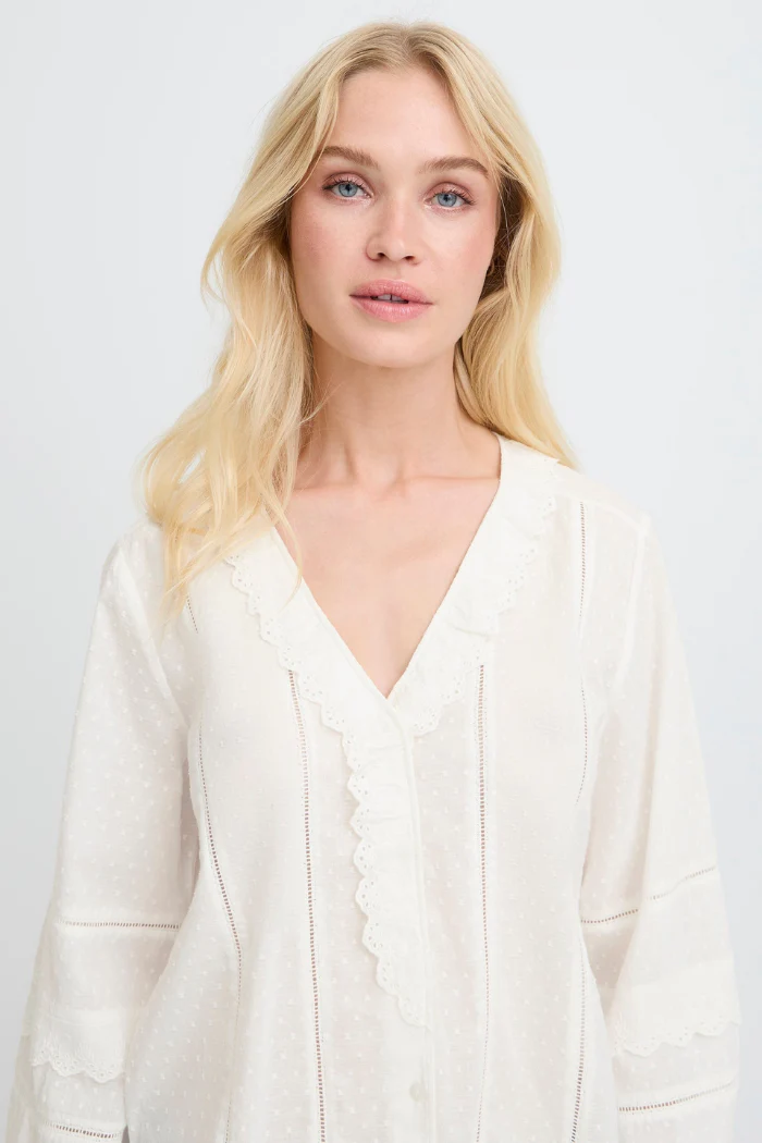 BYJassi Ivory Scalloped V-Neck Blouse - Image 2