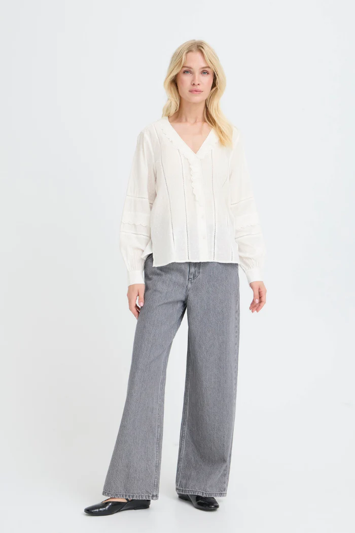 BYJassi Ivory Scalloped V-Neck Blouse - Image 3