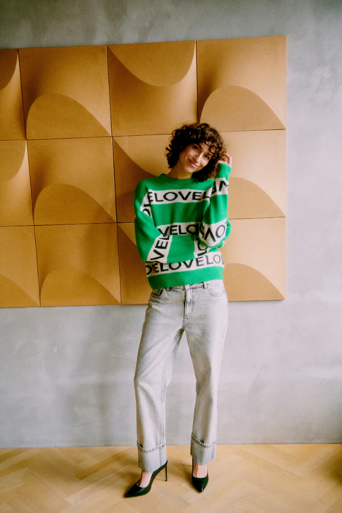 BYOmea Green Striped "LOVE" Sweater - Image 2