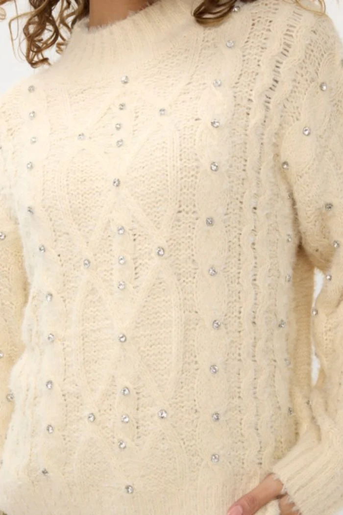Cable Sweater with Crystal Embellishment - Image 3