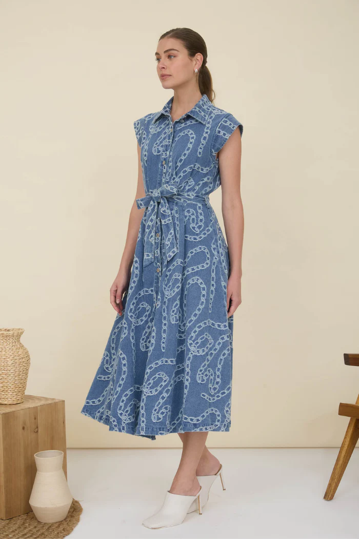 Cap Sleeve Chain Jacquard Dress