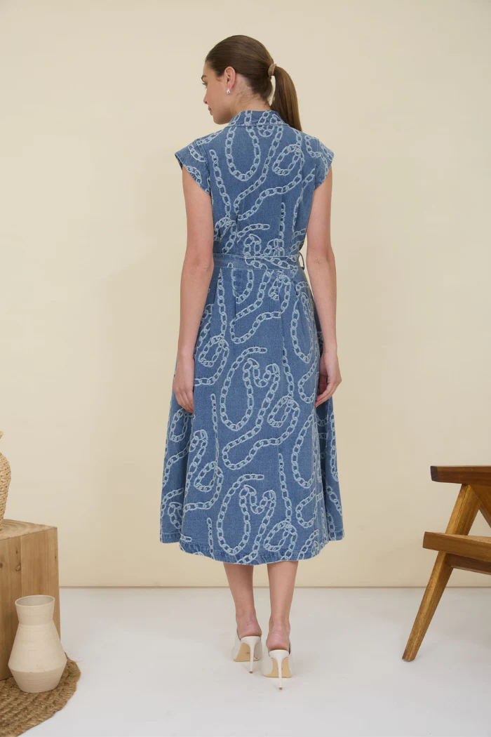 Cap Sleeve Chain Jacquard Dress - Image 2