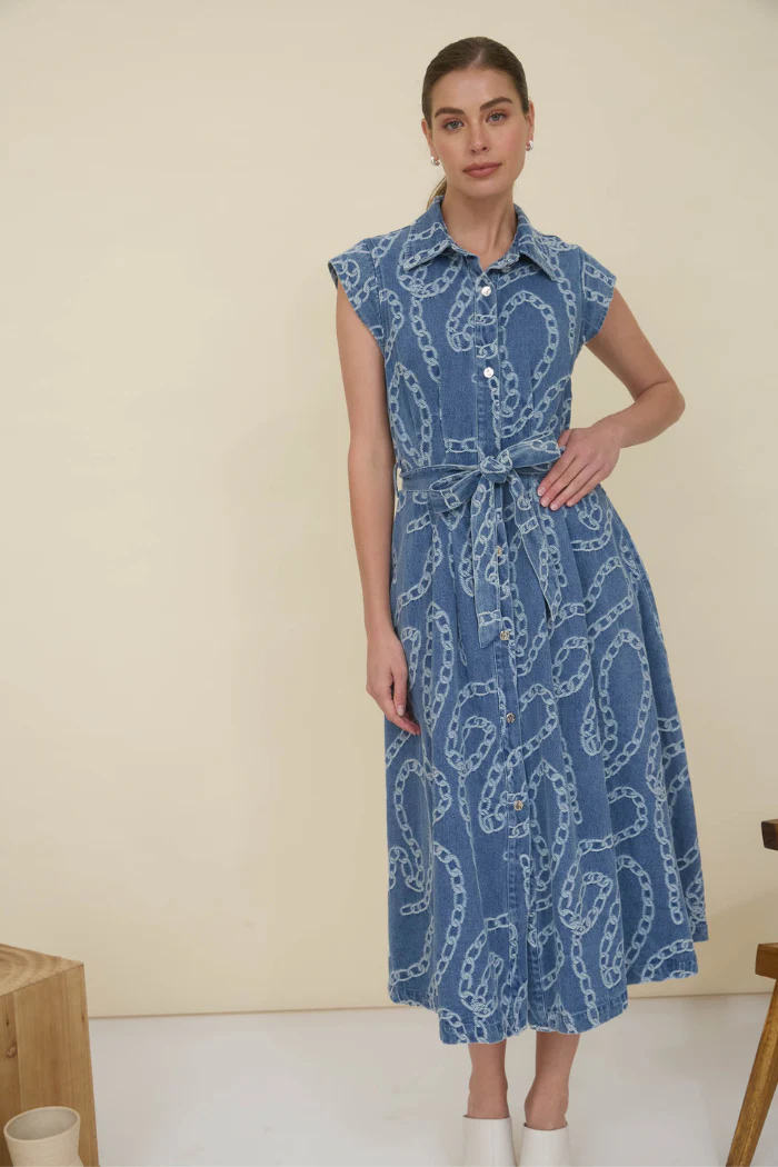 Cap Sleeve Chain Jacquard Dress - Image 3
