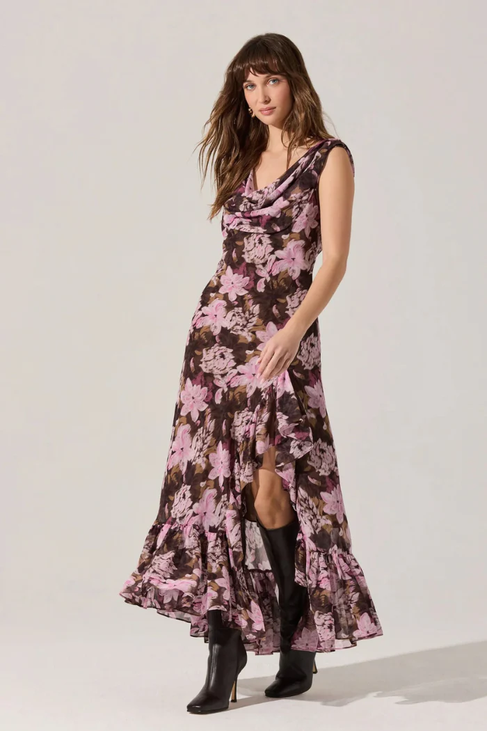 Cecilia Floral Cowl Neck Maxi Dress