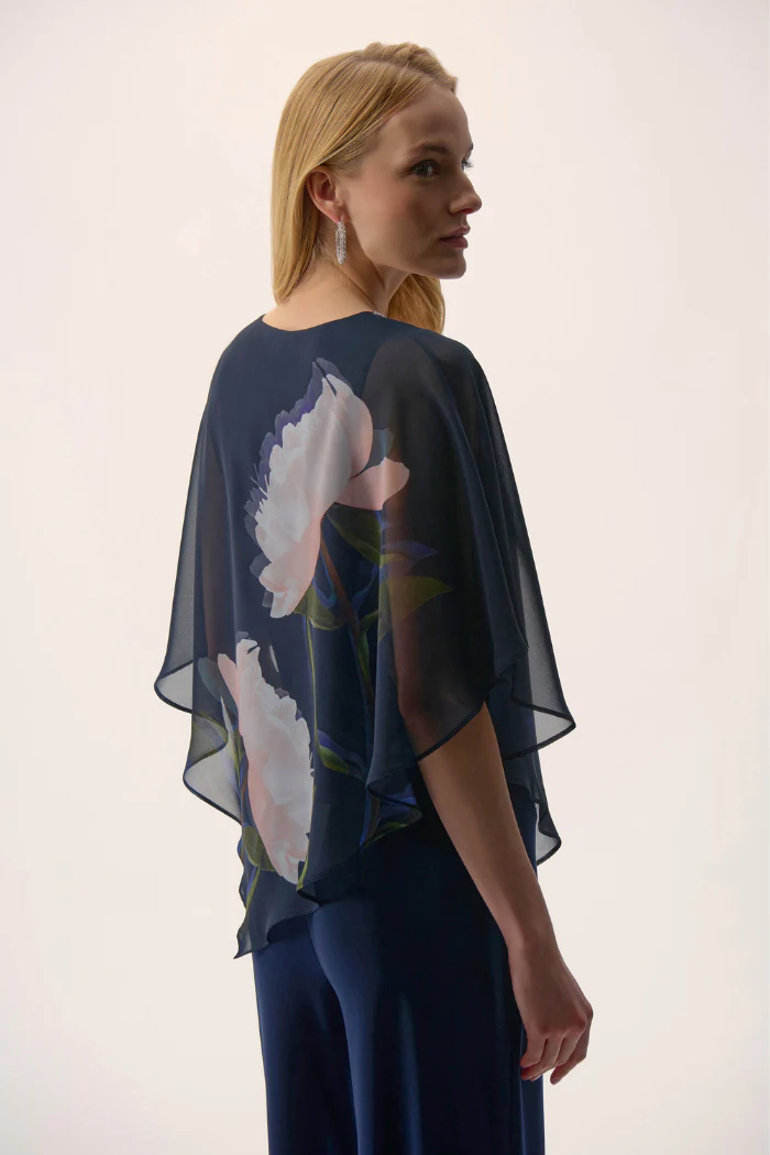 Chiffon & Silky Knit Floral Print Poncho Top - Image 3