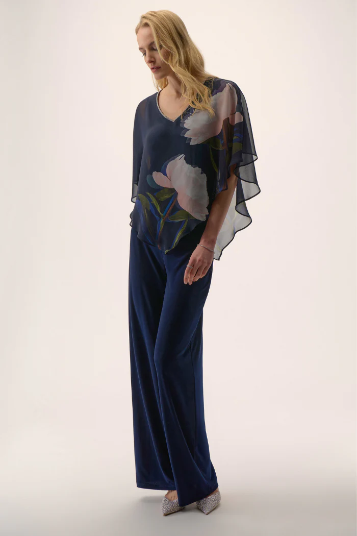 Chiffon & Silky Knit Floral Print Poncho Top - Image 4