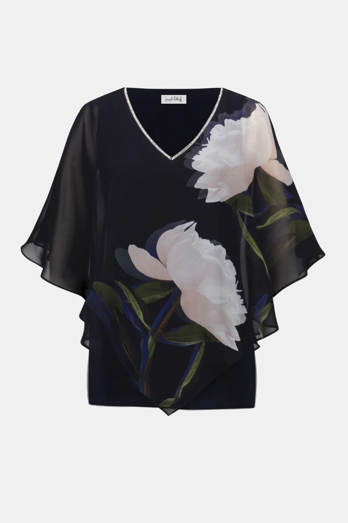 Chiffon & Silky Knit Floral Print Poncho Top - Image 5