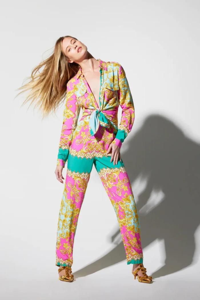 Chains + Flowers Print Pull On Ankle Trouser