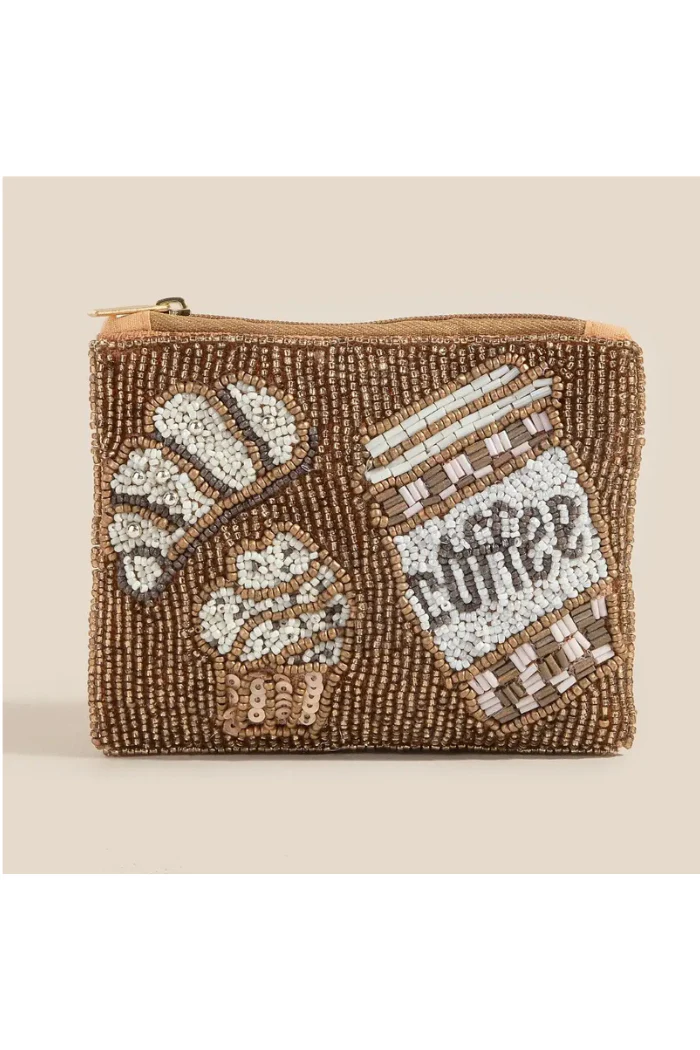 Coffee and Pastries Seed Beaded Coin Purse