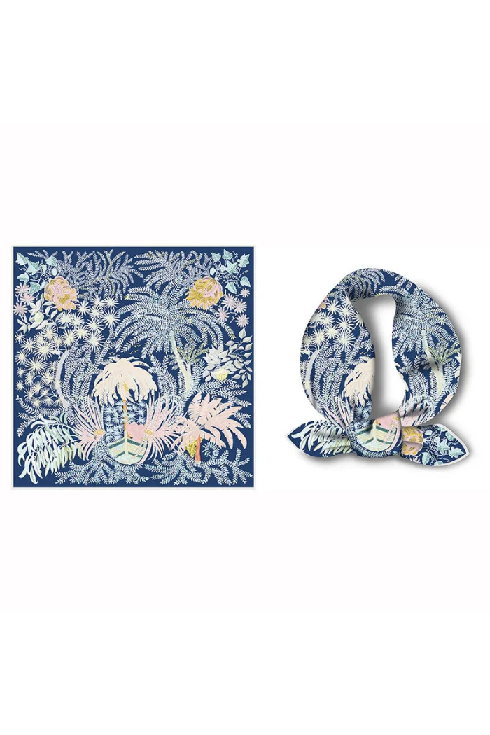 Colorful Tropical Print Square Silk Scarf - Image 3