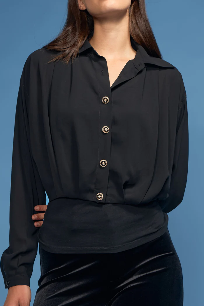 Crop Chiffon Blouse with Jewel Buttons - Image 2