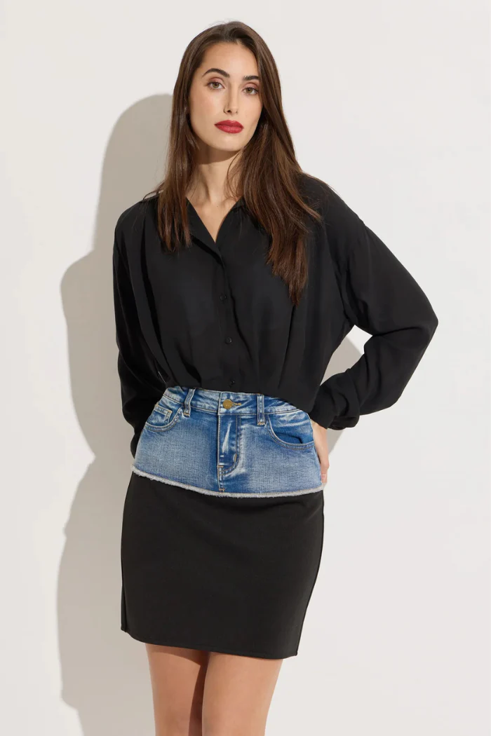 Crop Chiffon Blouse with Tank - Black