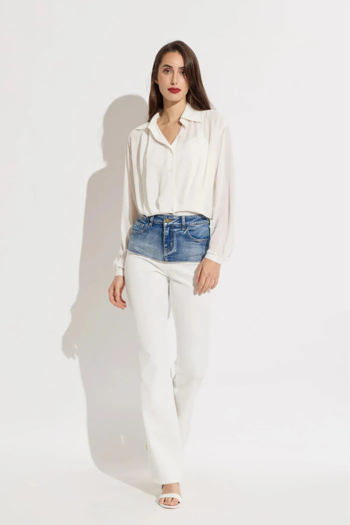 Crop Chiffon Blouse with Tank - White