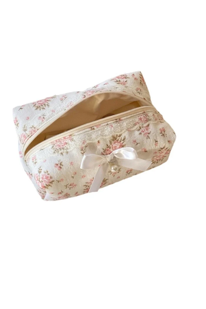 Cute Bow Flower Print Makeup Bag - Image 3