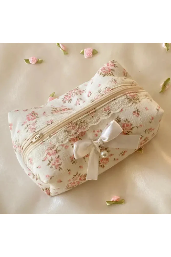 Cute Bow Flower Print Makeup Bag - Image 4