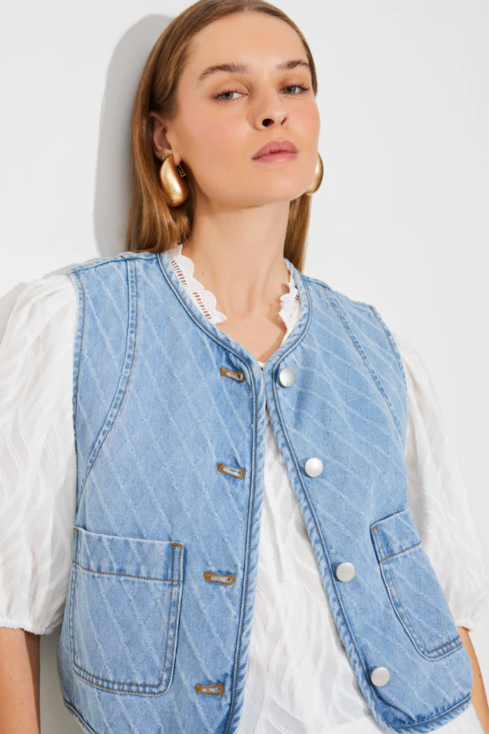 Dakota Short Jacquard Denim Vest - Image 2