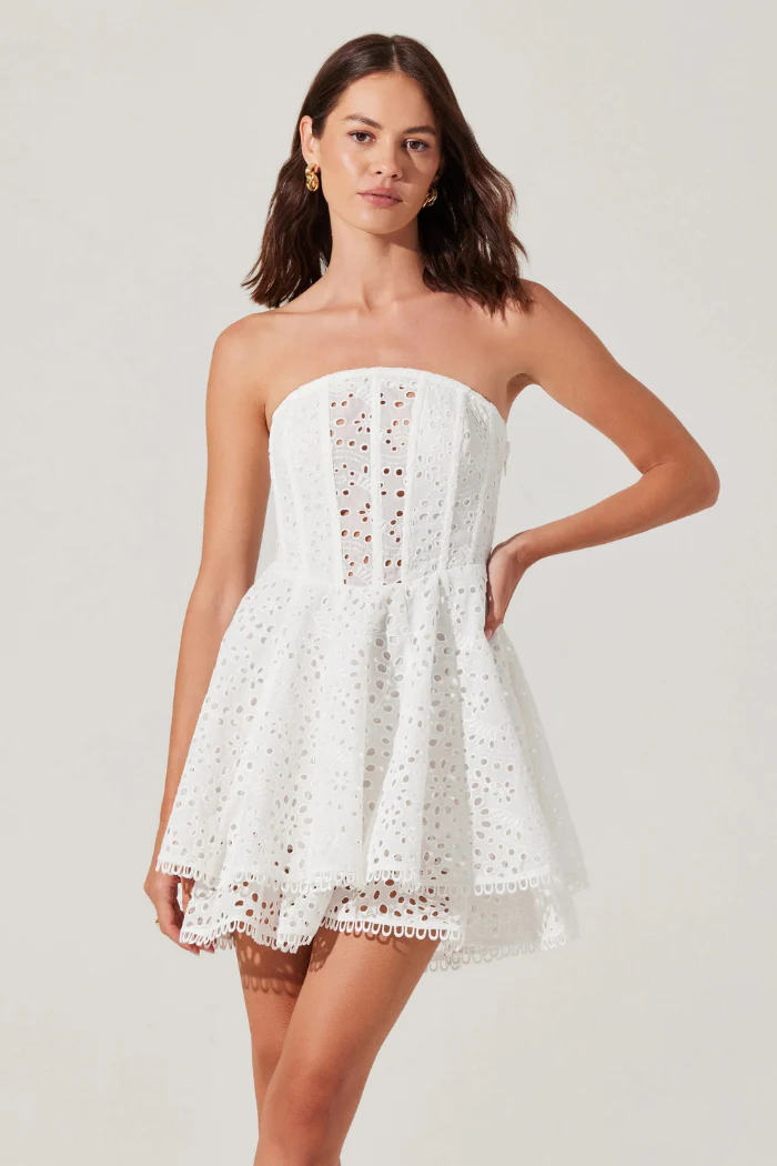 Deasia Strapless Eyelet Mini Dress