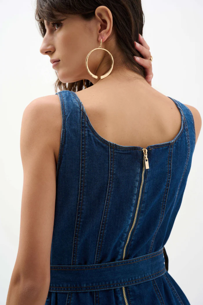 Denim Fit And Flare Midi Dress With Belt - Image 3