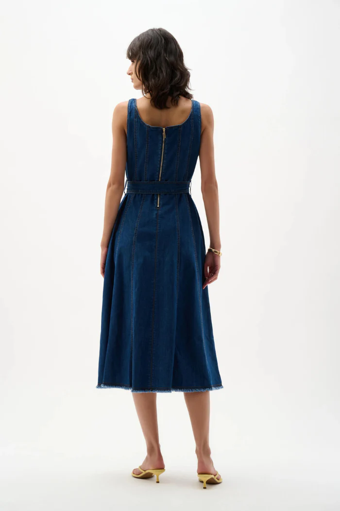 Denim Fit And Flare Midi Dress With Belt - Image 4
