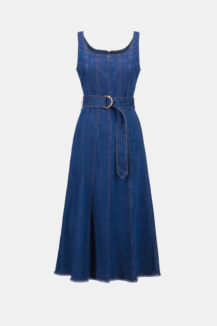 Denim Fit And Flare Midi Dress With Belt - Image 6