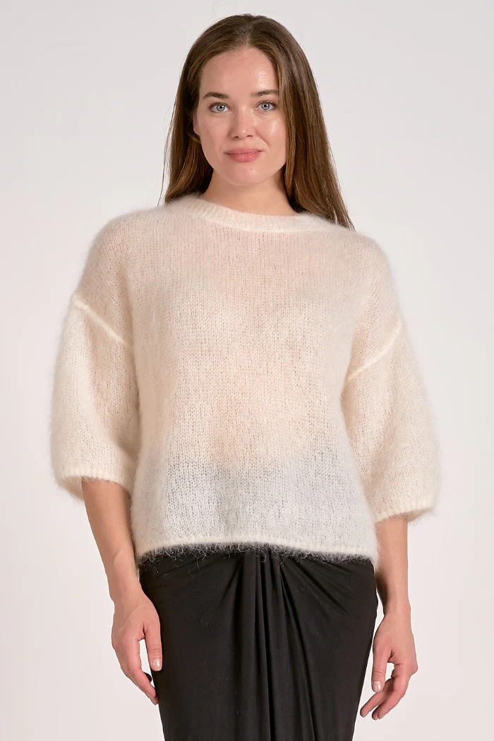 Chic Fuzzy Knit 3/4 Sleeve Sweater