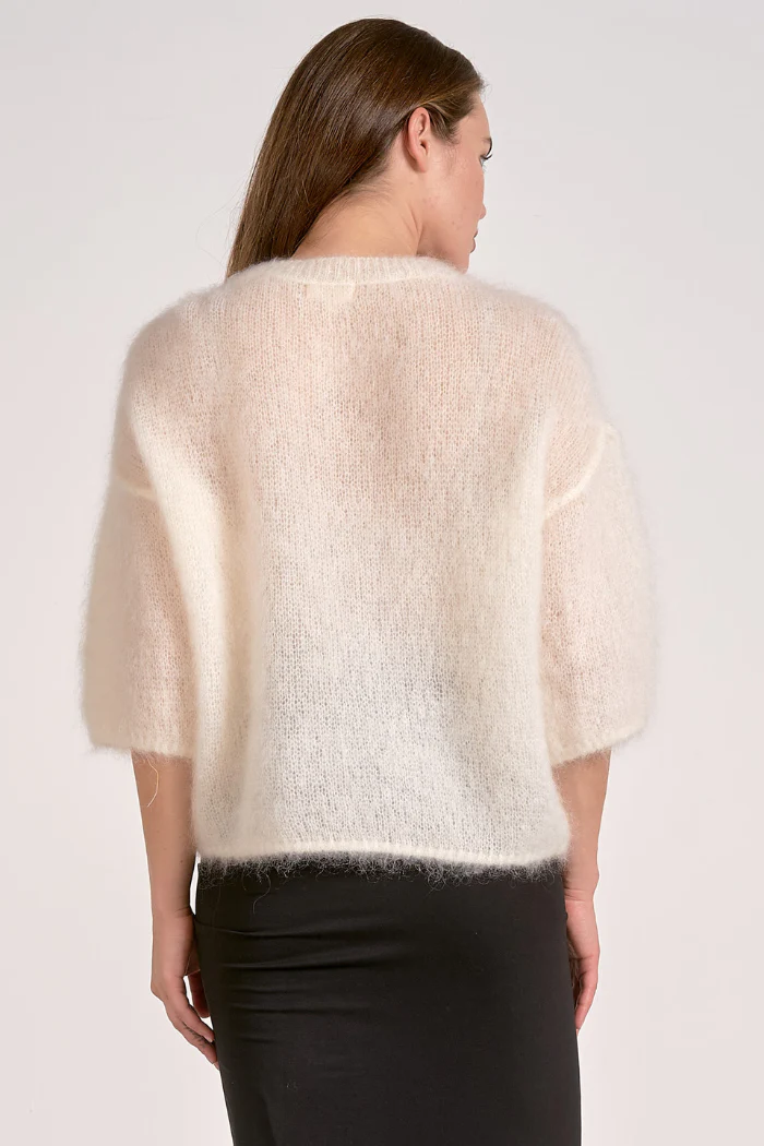 Chic Fuzzy Knit 3/4 Sleeve Sweater - Image 2
