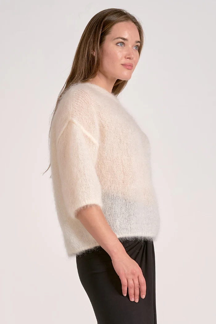 Chic Fuzzy Knit 3/4 Sleeve Sweater - Image 3