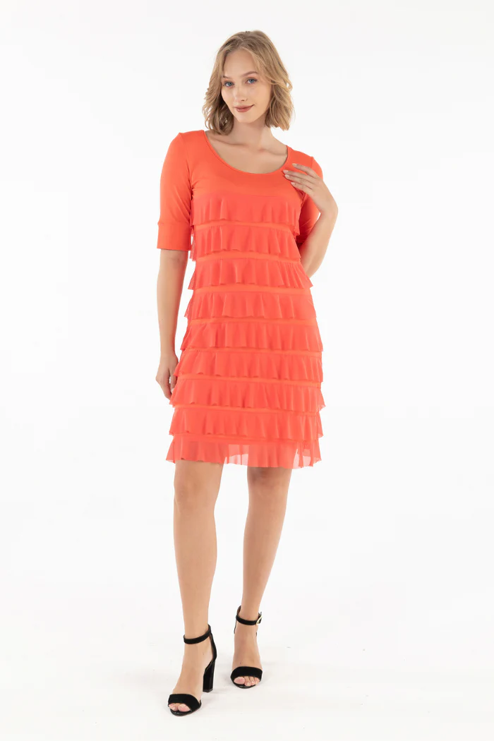 Elbow Sleeve Cha Cha Dress - Sorbet Mesh