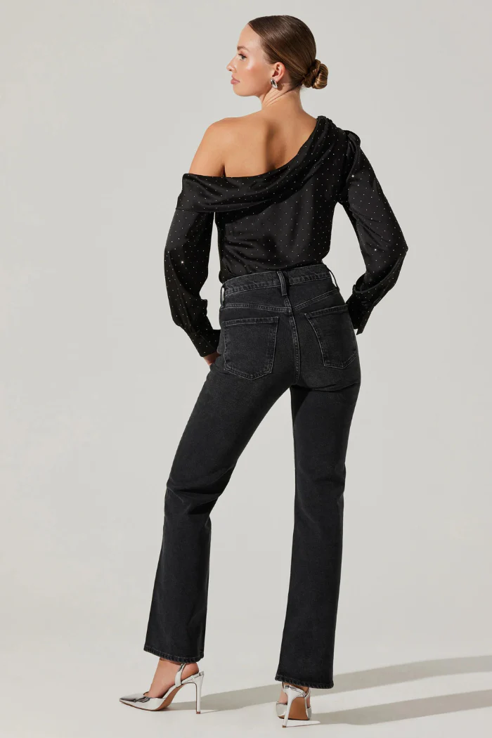 Ellen Satin Rhinestone One Shoulder Top - Image 5