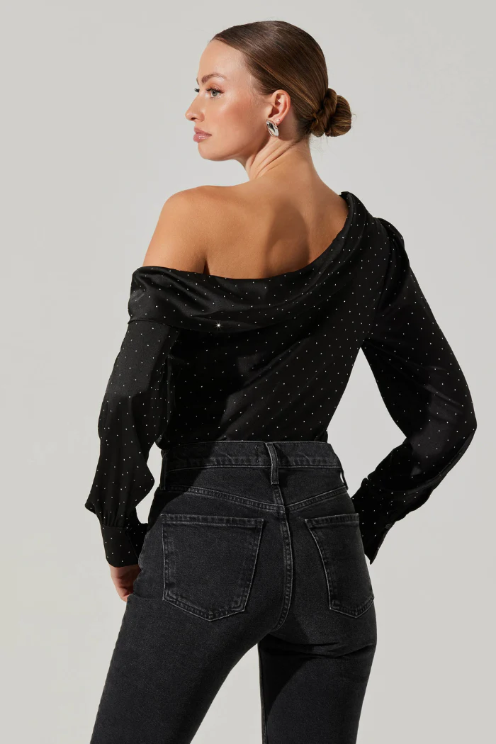 Ellen Satin Rhinestone One Shoulder Top - Image 6